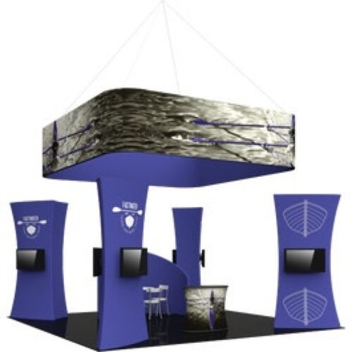 Formulate Fusion 20x20 Island Booth 10 w/Four 10ft Fabric Towers