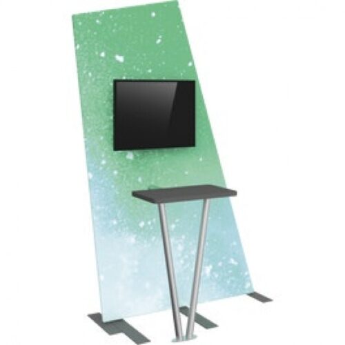 Formulate 5x8ft Tension Fabric Kiosk, V-Leg Counter, Monitor Mount